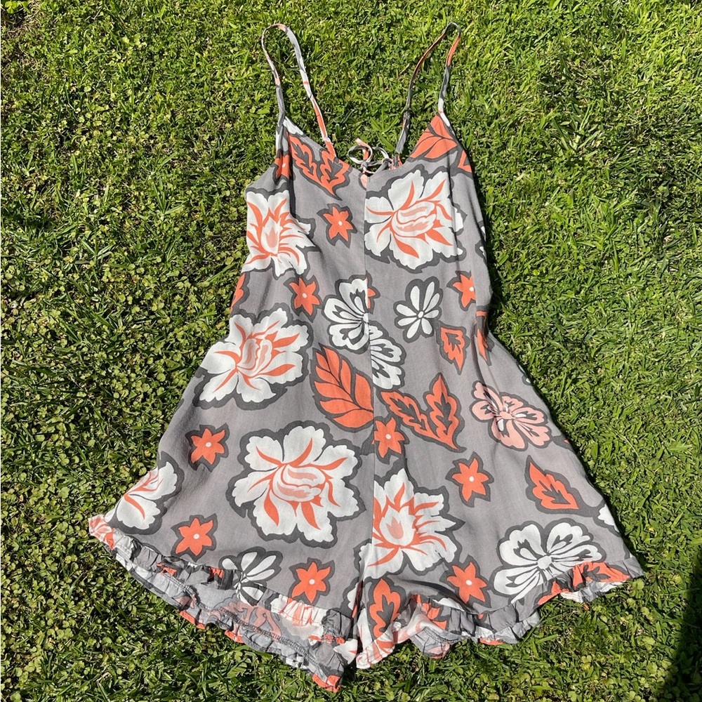 Lucy Love Gray and Orange Floral Romper